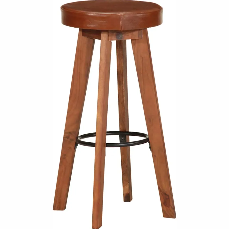 vidaXL Barstoelen 2 st echt leer en massief acaciahout bruin, foto 2