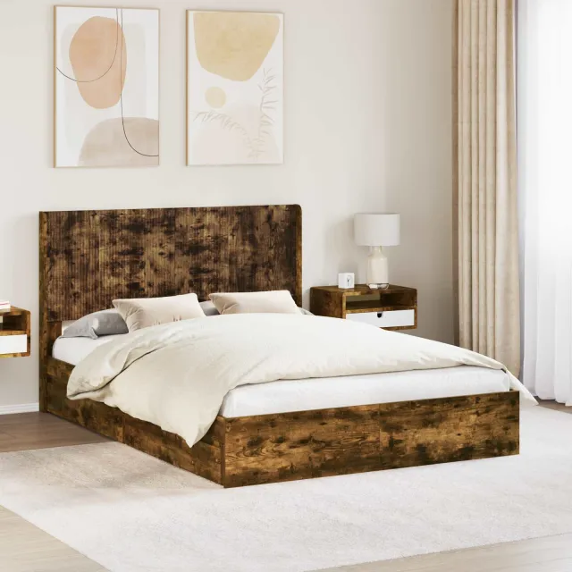 vidaXL Bedframe met opbergruimte en hoofdbord Gerookt eiken Bruin