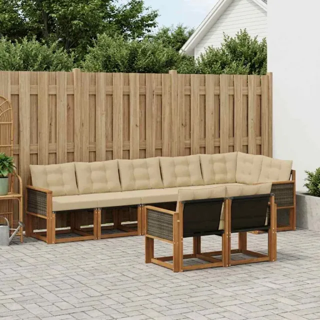 vidaXL Buiten bankenset 8 st 7-zits Natuurlijk en Beige