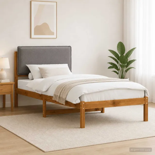 vidaXL Bedframe met gestoffeerd hoofdbord Naturel en lichtgrijs Tan