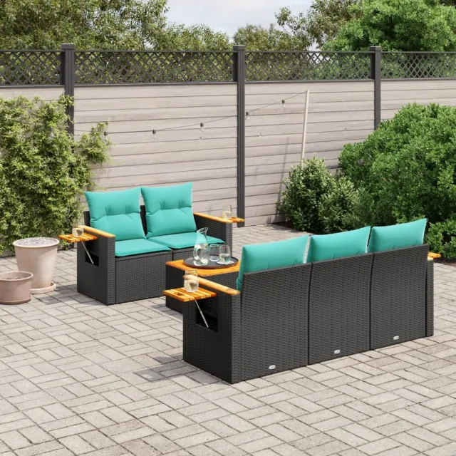 vidaXL 6-delige Loungeset met kussens poly rattan zwart, foto 2