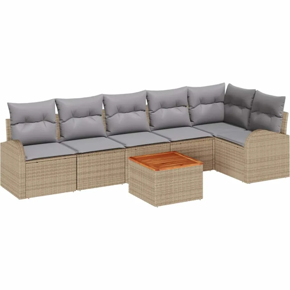 vidaXL Tuinbankenset 7 st Beige en Licht Grijs poly rattan