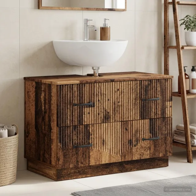 vidaXL Badkamer wastafelkast HOORN Oud hout 82 x 41 x 56 cm bruin, foto 2