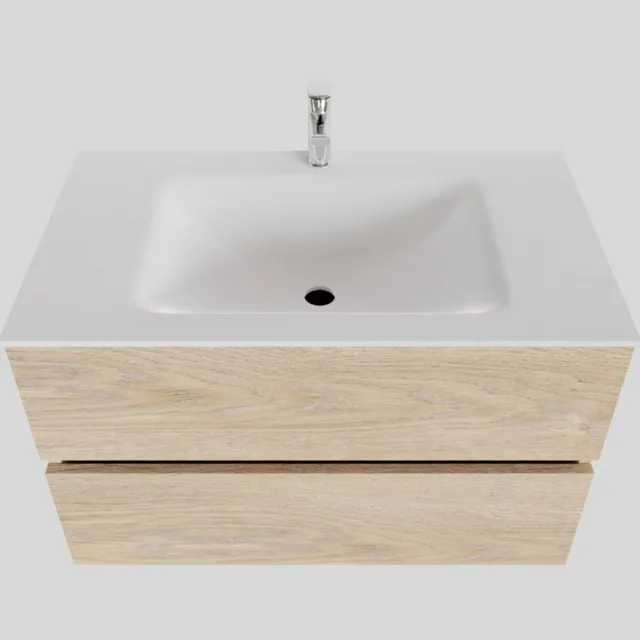 Boss & Wessing Badkamermeubel Solid Surface BWS Oslo 80x46 cm Wood Washed Oak (1 kraangat) Houtlook