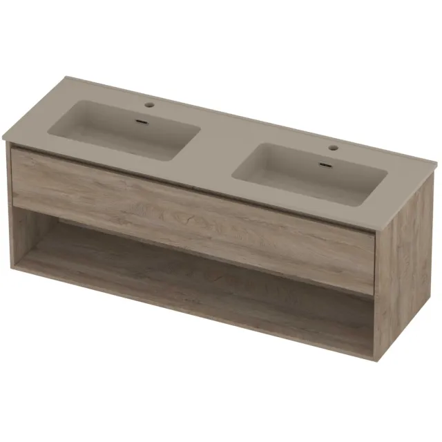 Proline Tribute Badmeubelset Porselein Elegant Schap 140x46x54 cm Mat Crème Cotton Raw Oak Eiken