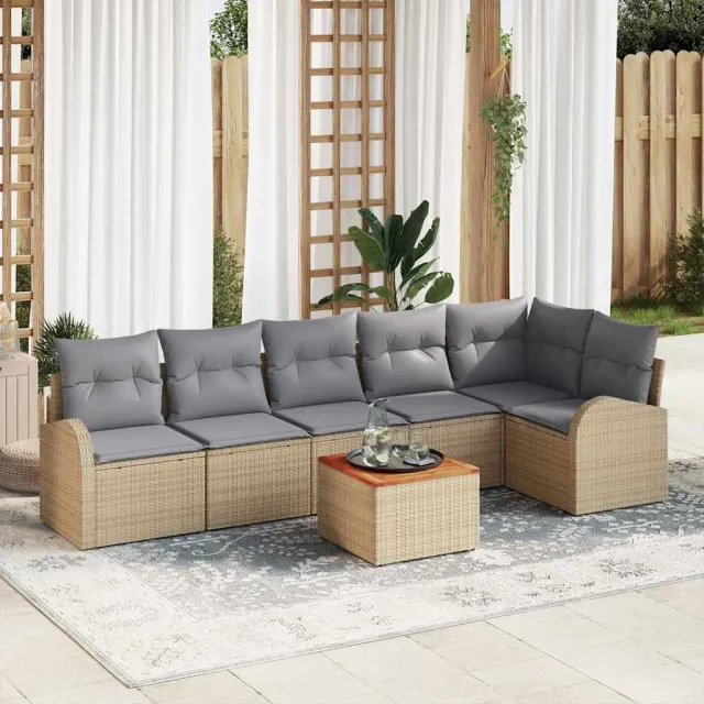 vidaXL Tuinbankenset 7 st Beige en Licht Grijs poly rattan, foto 2