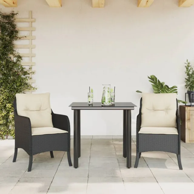 vidaXL 3-delige Tuinset met kussens poly rattan zwart, foto 2
