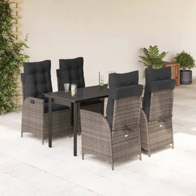 vidaXL 5-delige Tuinset met kussens poly rattan grijs, foto 2