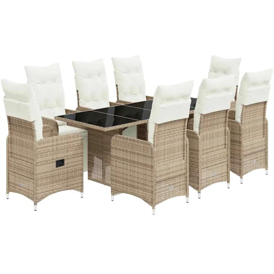 vidaXL 9-delige Bistroset met kussens poly rattan bruin, foto 3