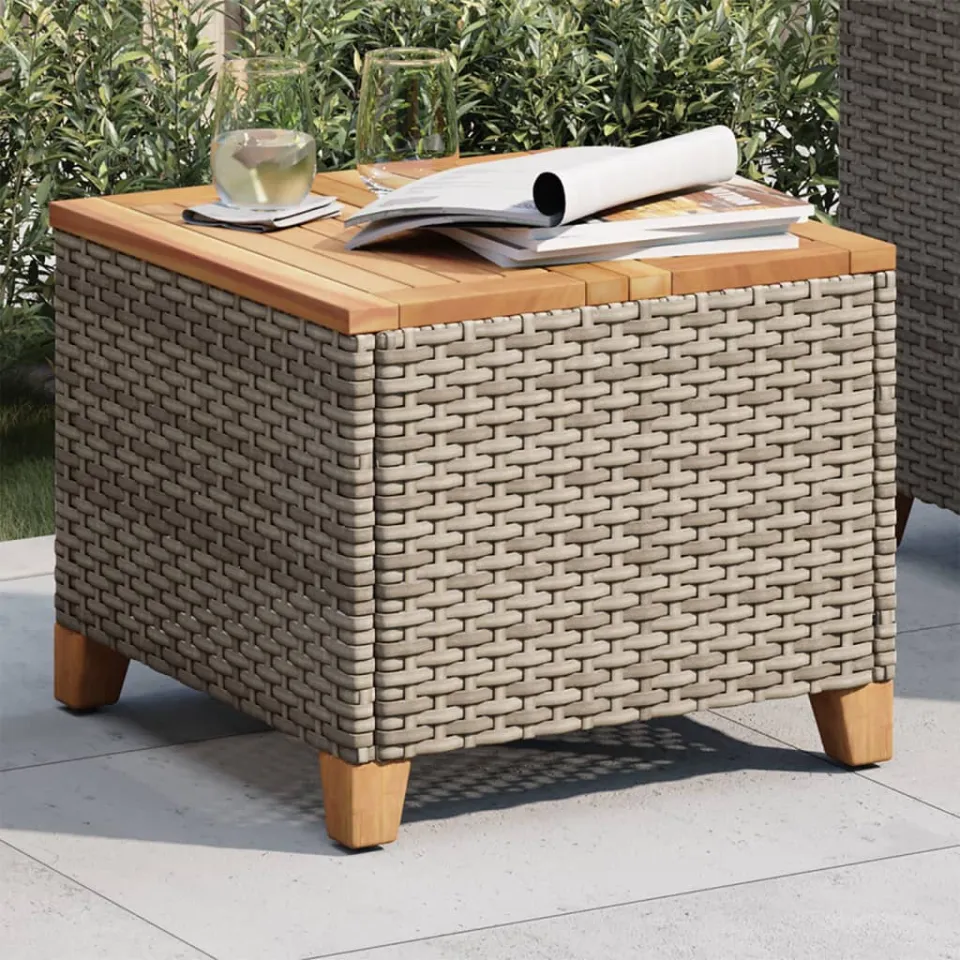 vidaXL Tuintafel 45x45x37 cm poly rattan en acaciahout grijs, foto 3