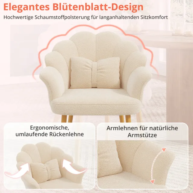 STILVORA Eetkamerstoel - Kuipstoel Met Armleuningen - Set van 4 - Zachte Teddy Stof En Metalen Poten - Voor Eetkamer En Slaapkamer - Beige