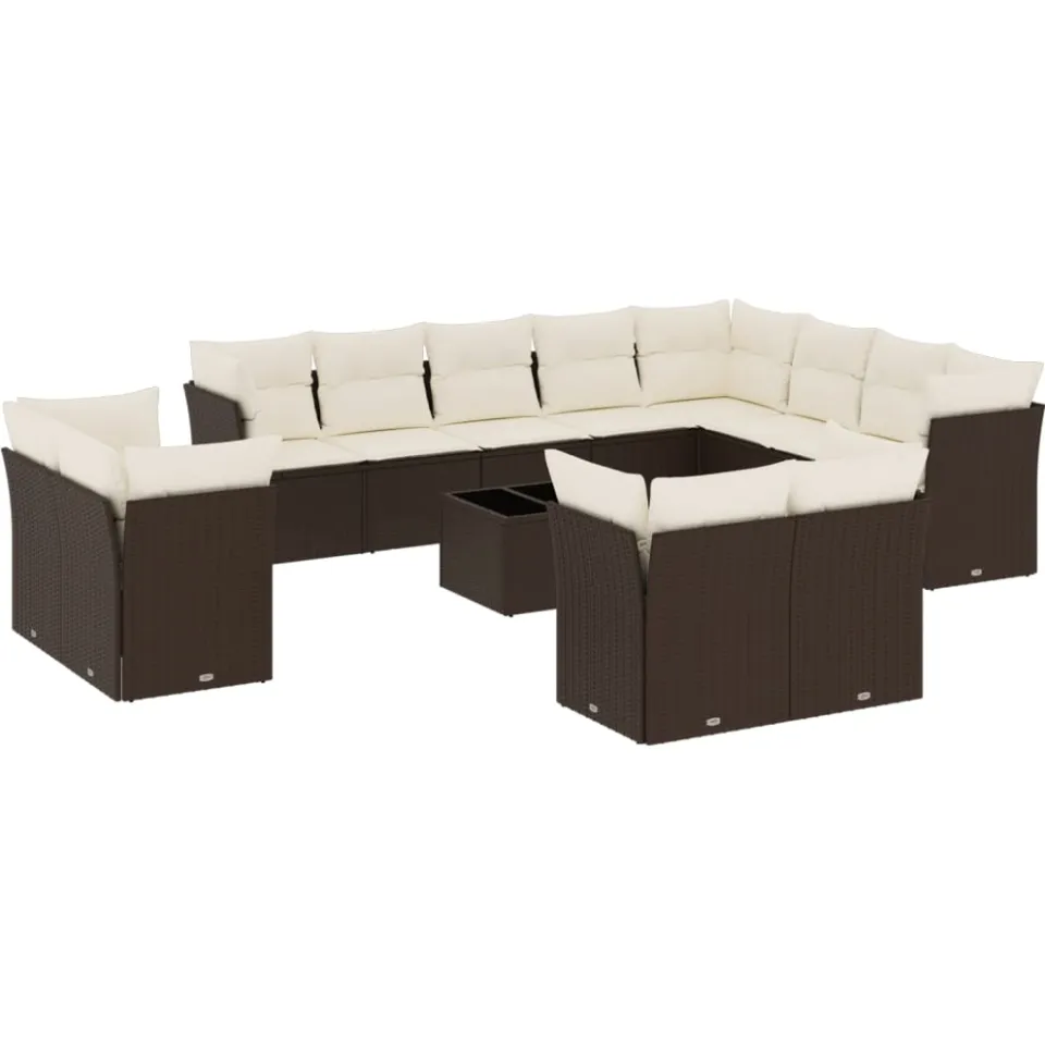 vidaXL 13-delige Loungeset met kussens poly rattan bruin