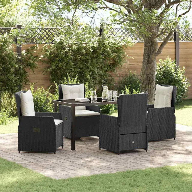 vidaXL Tuin eettafelset 5 st Zwart poly rattan