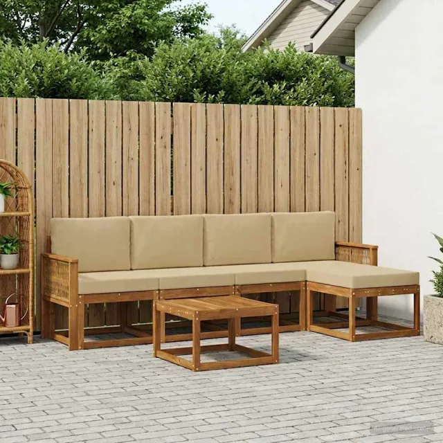 vidaXL Buiten bankenset 6 st 5-zits Natuurlijk en Beige