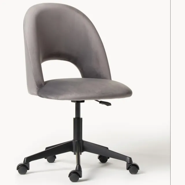 Westwing Collection Fluwelen bureaustoel Rachel, in hoogte verstelbaar Grijs