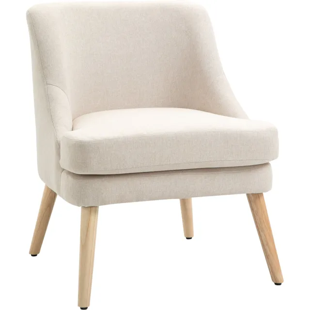 Lunpog Scandinavische fauteuil, woonkamer, comfortabele stoel voor slaapkamer, poten van massief hout, bekleding van linnen, beige | Voor woonkamer en slaapkamer, bek Beige/crèmekleurig