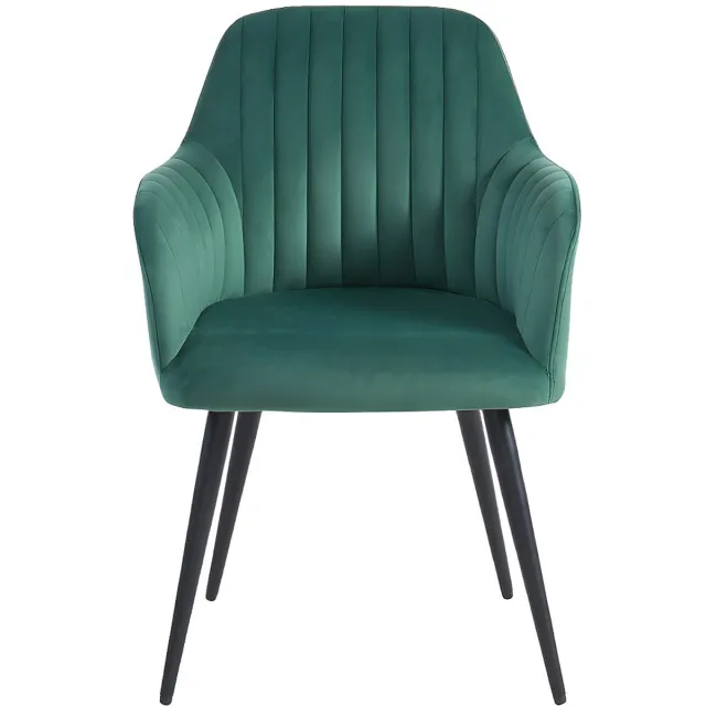 Vente-unique Set van 2 stoelen met armleuningen ELEANA - Fluweel & zwart metaal - Groen Dennengroen