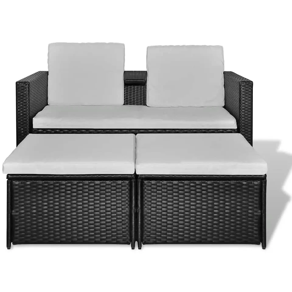 vidaXL 4-delige Loungeset met kussens poly rattan zwart, foto 4
