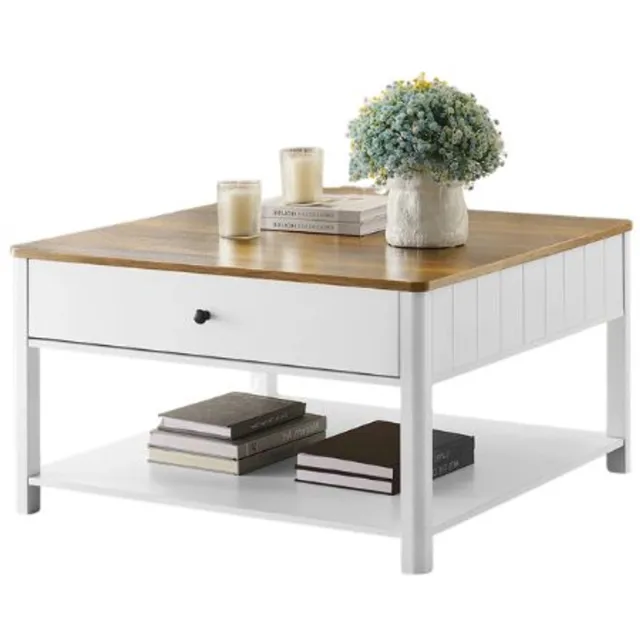 Smyl. Salontafel - Woonkamertafel - Salontafel met 2 Grote Laden - Met Opbergruimte - Tafel - Bijzettafel - Wit/Bruin