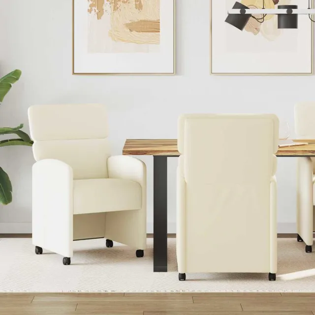 vidaXL Eetkamerstoelen met Wieltjes 2 st Kunstleer Crème, foto 2