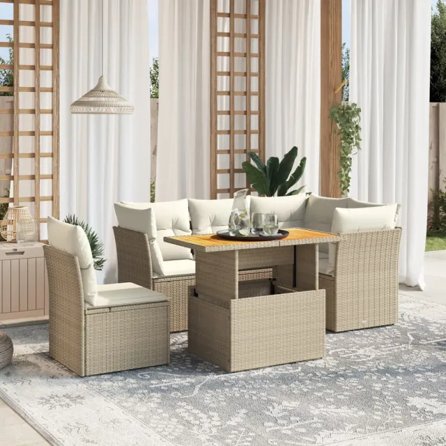 vidaXL 5-delige Loungeset met kussens poly rattan beige, foto 2