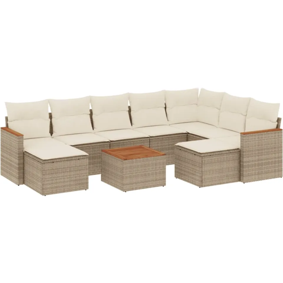 vidaXL 10-delige Loungeset met kussens poly rattan beige, foto 3