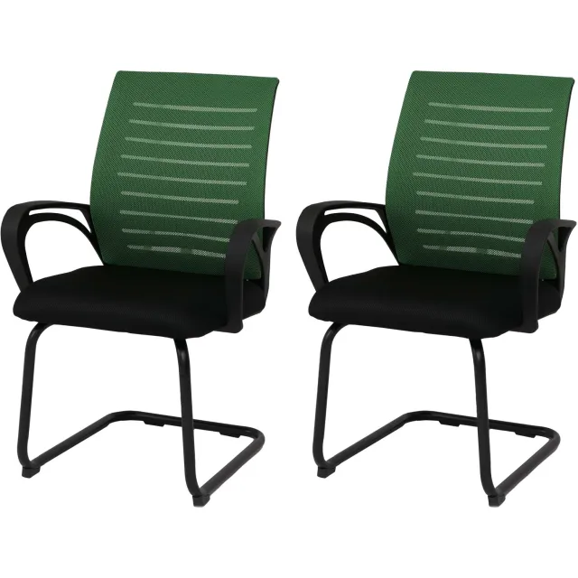 MCW Set van 2 vergaderstoelen MCW-K51, bezoekersstoel als sledestoel, stof/textiel (250 g/m²) MVG ~ groen, frame zwart