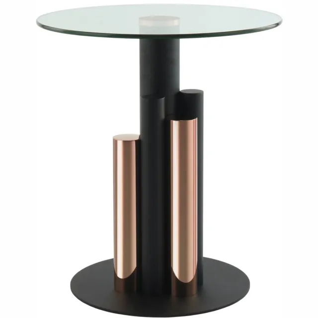Padiro ronde bijzettafel - Ø 46 x 52 cm - Roségoud / Transparant - Modern Art deco Glamour - Glas, Roestvrij staal - gehard glas