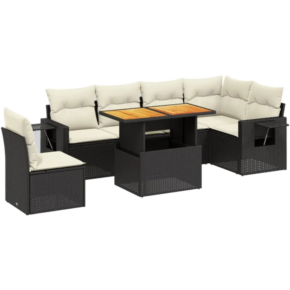vidaXL 7-delige Loungeset met kussens poly rattan zwart