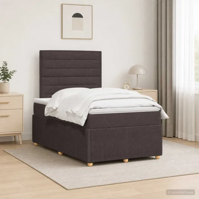vidaXL LED Boxspring Bed met Matras Donkerbruin 120 x 190 cm Stof