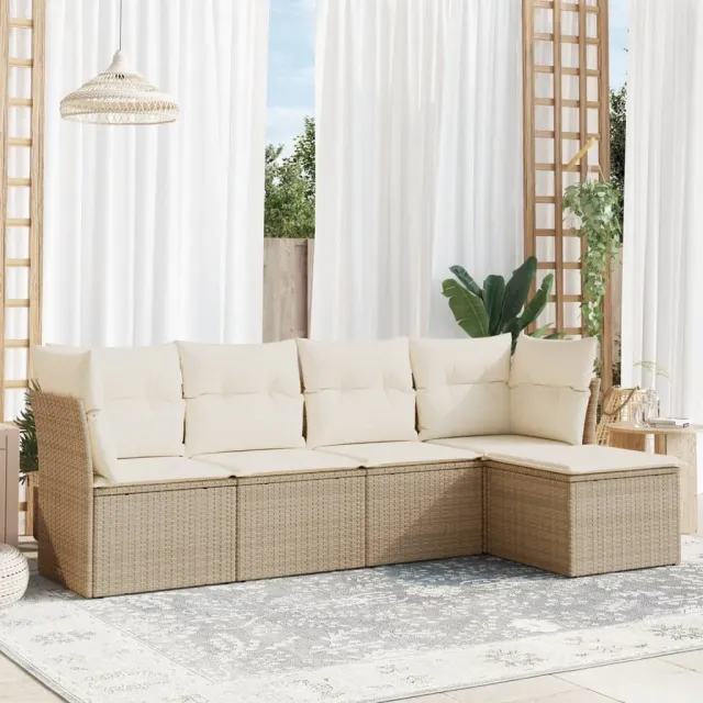 vidaXL 5-delige Loungeset met kussens poly rattan beige, foto 2