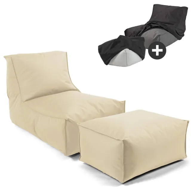 mokebo Zitzak met hocker en beschermhoes voor kinderen & volwassenen 'Der Sundowner', Bean Bag met vulling of vloerkussen in Eucalyptus Groen Lichtbeige