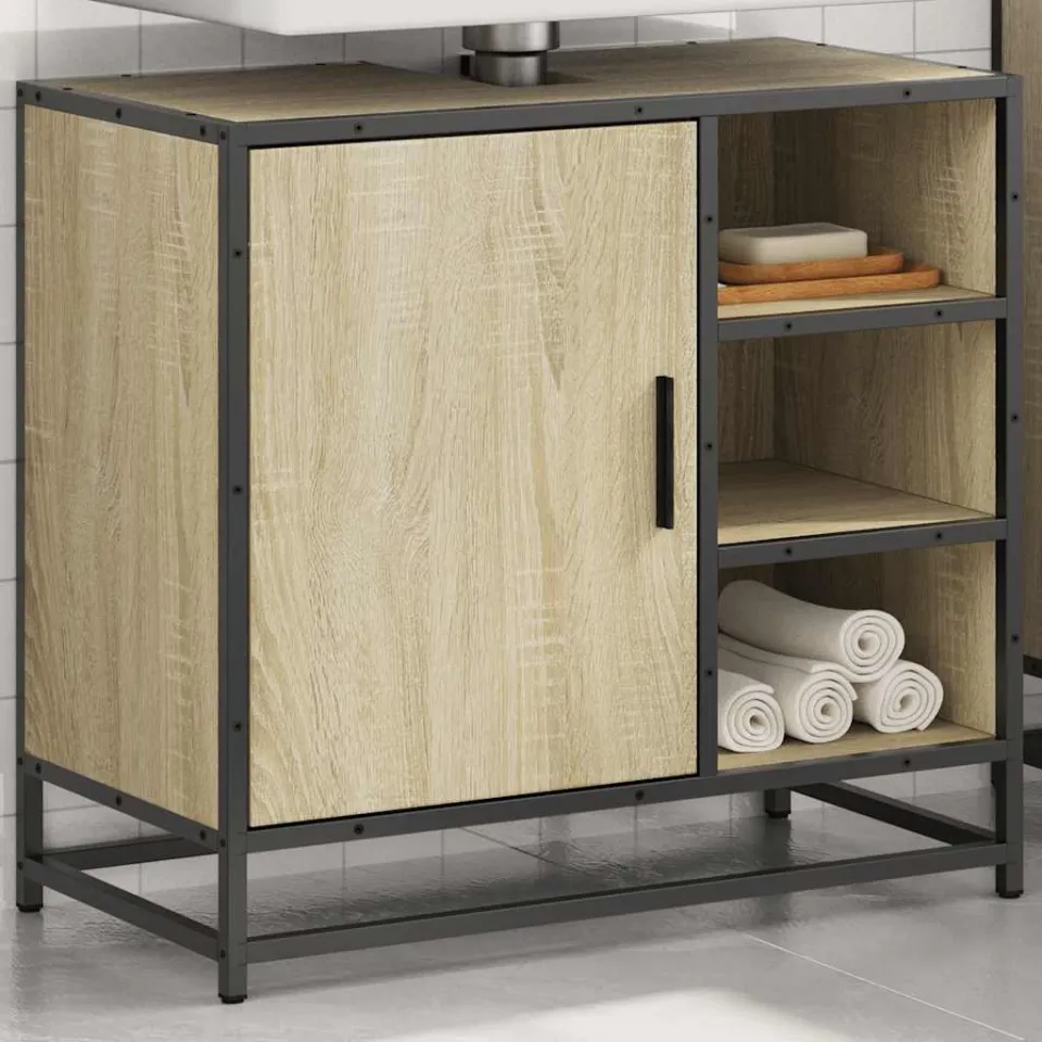 vidaXL Wastafelkast Sonoma eiken 65x33x60 cm bewerkt hout, foto 4