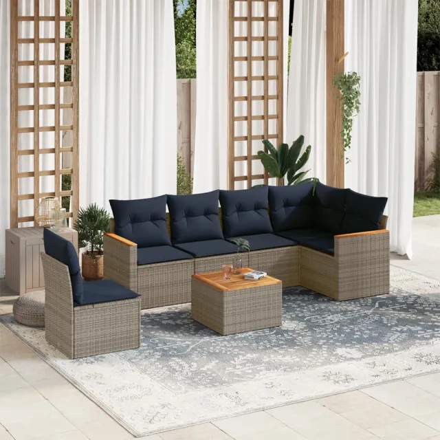 vidaXL 7-delige tuinbankset met kussens, grijs polyrotan, foto 2