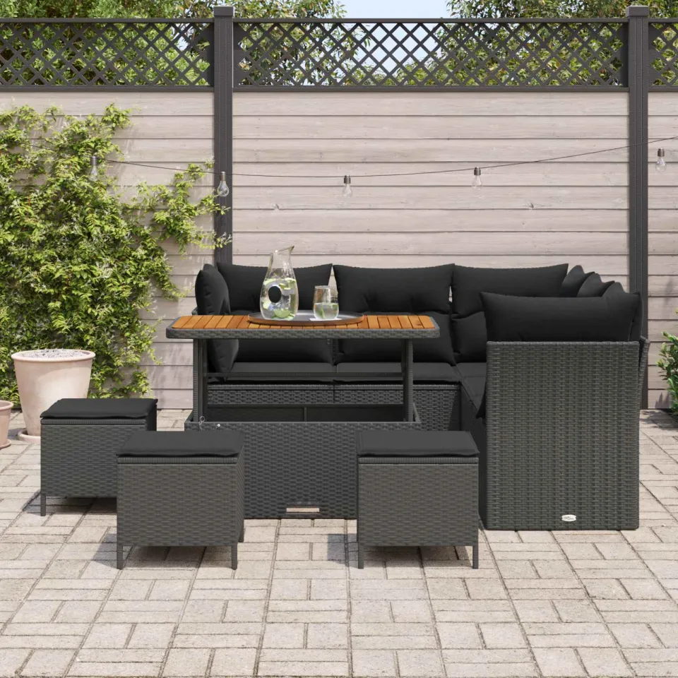 vidaXL Tuinbankenset 9 st Zwart poly rattan, foto 3