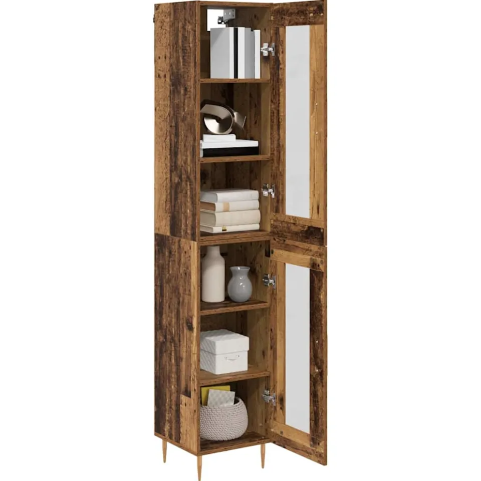 vidaXL Hoge kast 2 st Oud Hout 34,5 x 34 x 180 cm Bewerkt hout Bruin