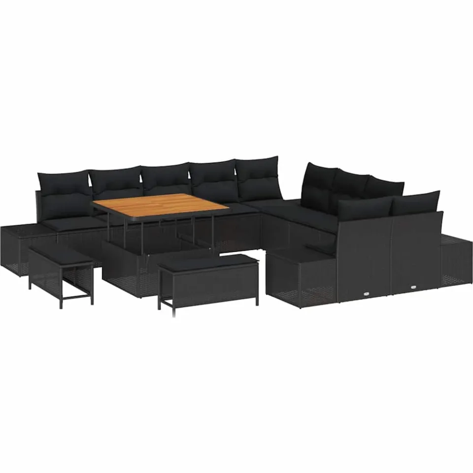 vidaXL Tuinbankenset 13 st Zwart poly rattan, foto 4