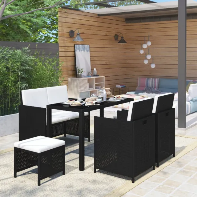vidaXL 6-delige Tuinset met kussens poly rattan zwart, foto 2