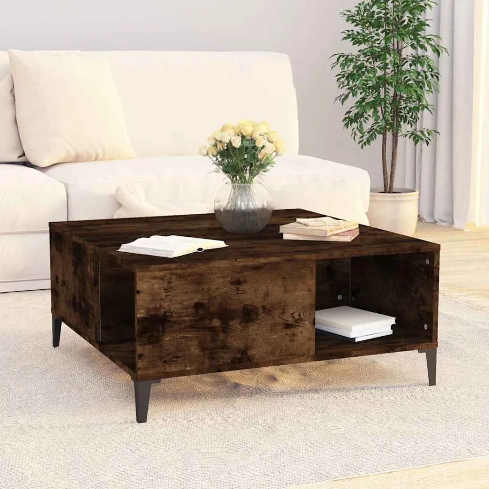 vidaXL Salontafel 80x80x36,5 cm bewerkt hout gerookt eikenkleurig, foto 3