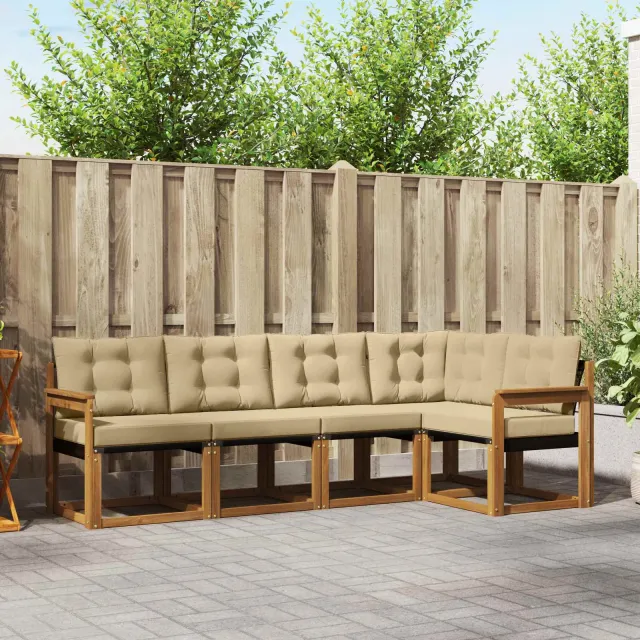 vidaXL Buiten bankenset 5 st 5-zits Natuurlijk en Beige