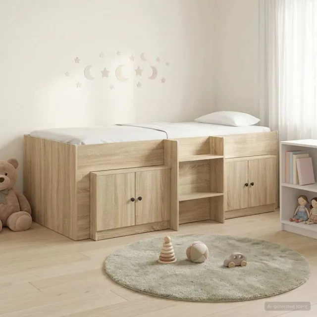 vidaXL Loft Bed Frame met Kast 3 st Sonoma Eiken Bewerkt hout Bruin