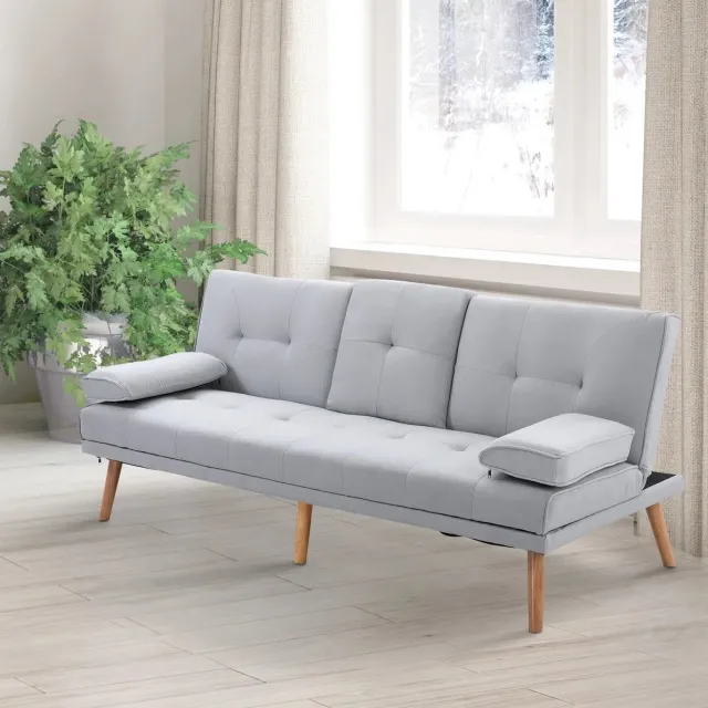 DESMIU Slaapbank 3-Zits 181 Cm - Uitklapbaar Met Verstelbare Rugleuning En Tafel - Voor Woonkamer En Logeerkamer - Hout - Lichtgrijs