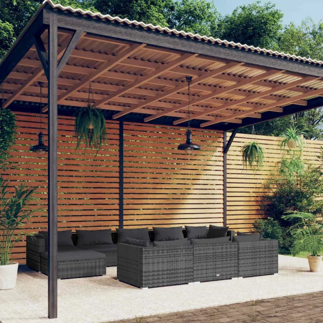 vidaXL 10-delige Loungeset met kussens poly rattan grijs, foto 2
