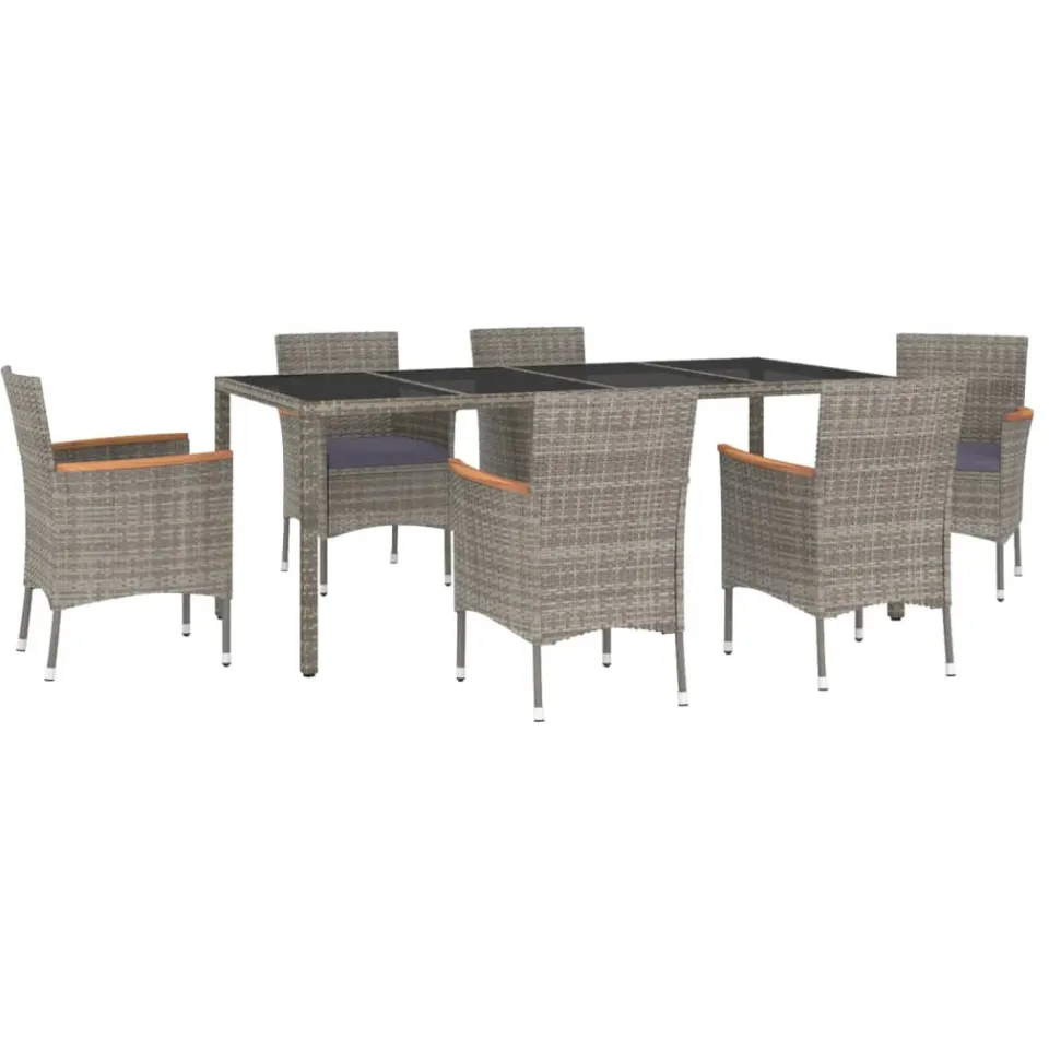 vidaXL 7-delige Tuinset met kussens poly rattan grijs, foto 3