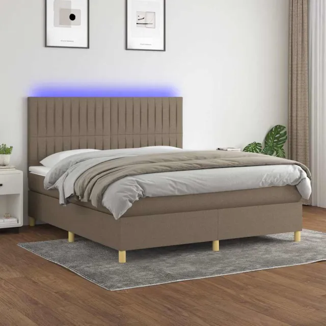 vidaXL Boxspring met matras en LED stof taupe 180x200 cm