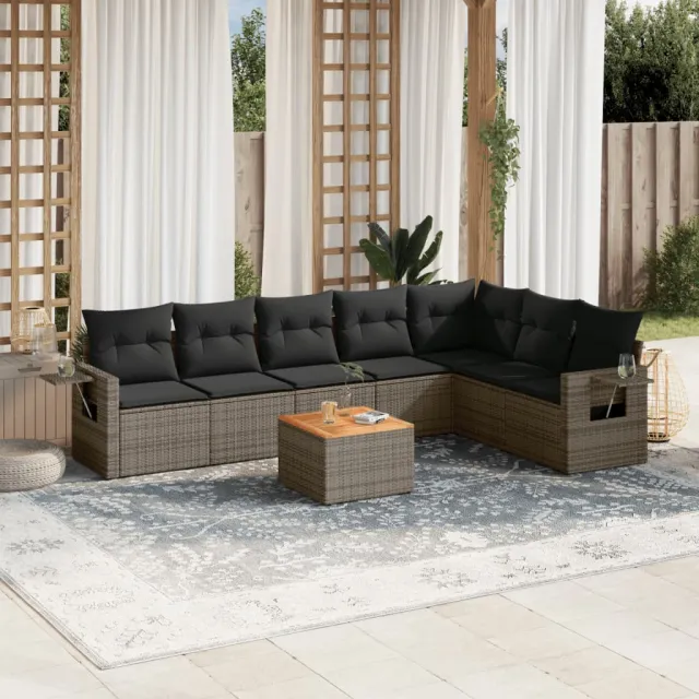 vidaXL 8-delige Loungeset met kussens poly rattan grijs, foto 2