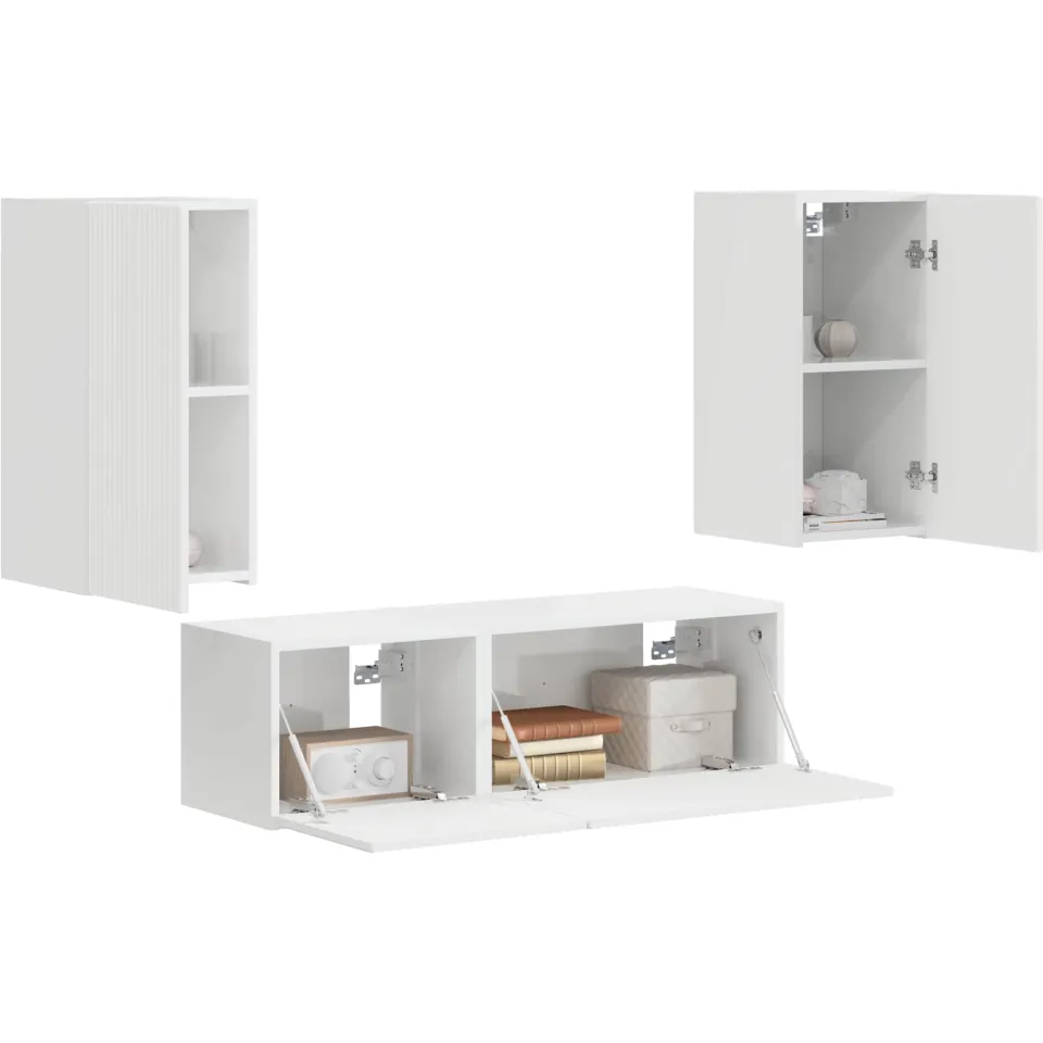 vidaXL TV Wandkast Set 4 st Hoogglans wit Bewerkt hout