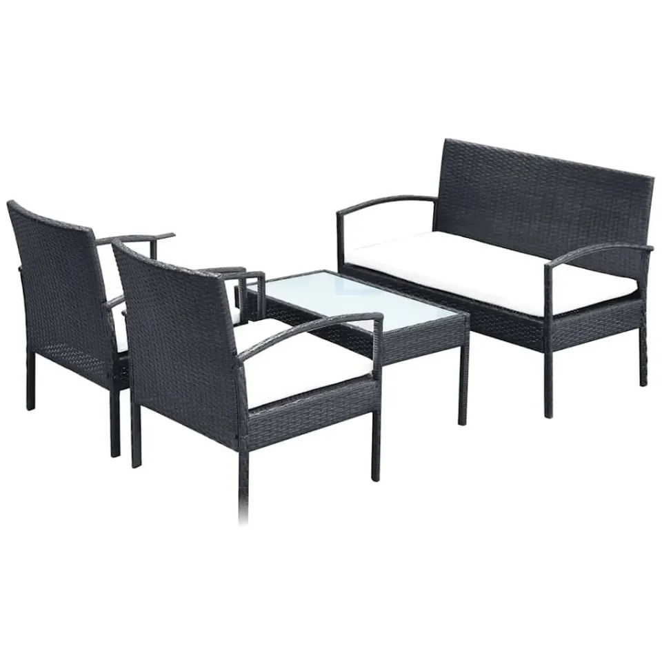 vidaXL 4-delige Loungeset met kussens poly rattan zwart