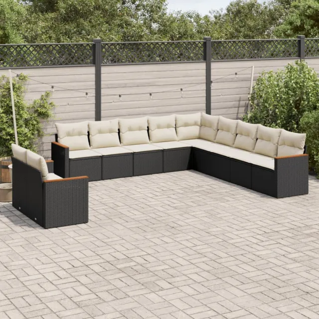 vidaXL 11-delige Loungeset met kussens poly rattan zwart, foto 2