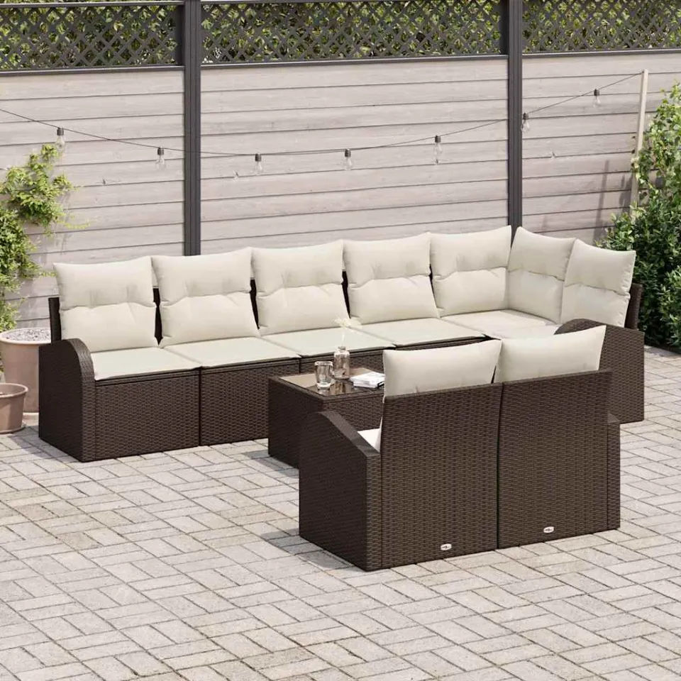 vidaXL Tuinbankenset 9 st Bruin en wit poly rattan, foto 3